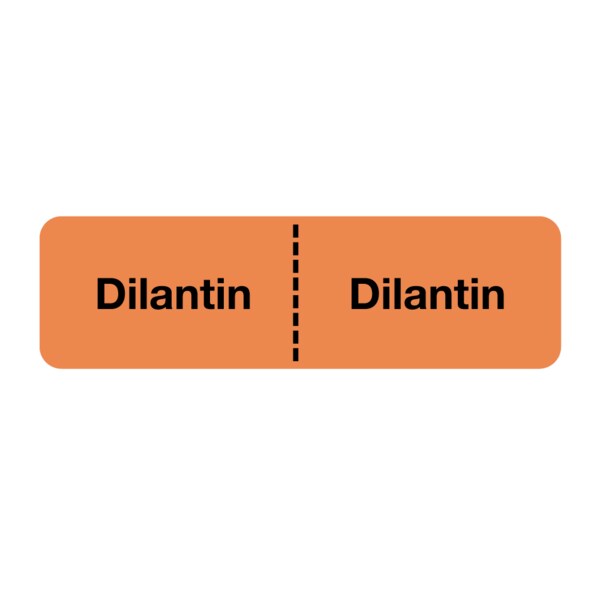 IV Drug Line Label - Dilantin/Dilantin 7/8" x 3" Flr Orange w/Black